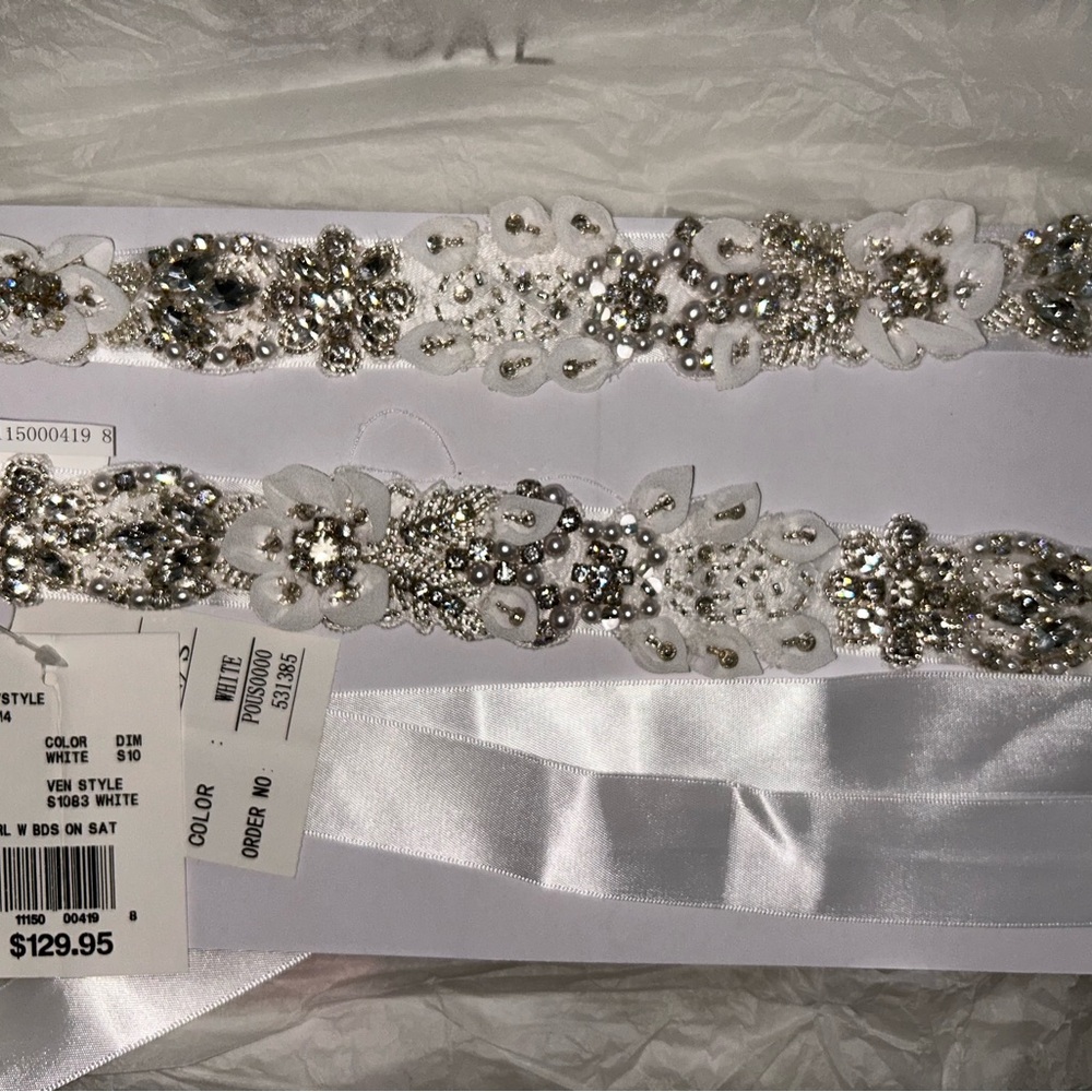 BRAND NEW! NEVER USED! White and Silver Embellished Sash Belt